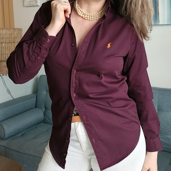 Ralph Lauren Burgundy Custom Fit Button-Down Shirt - Picture 10 of 11